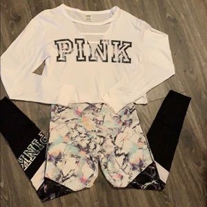 VS Pink Yoga Set Long Sleeve Sz L and Yoga Sz M